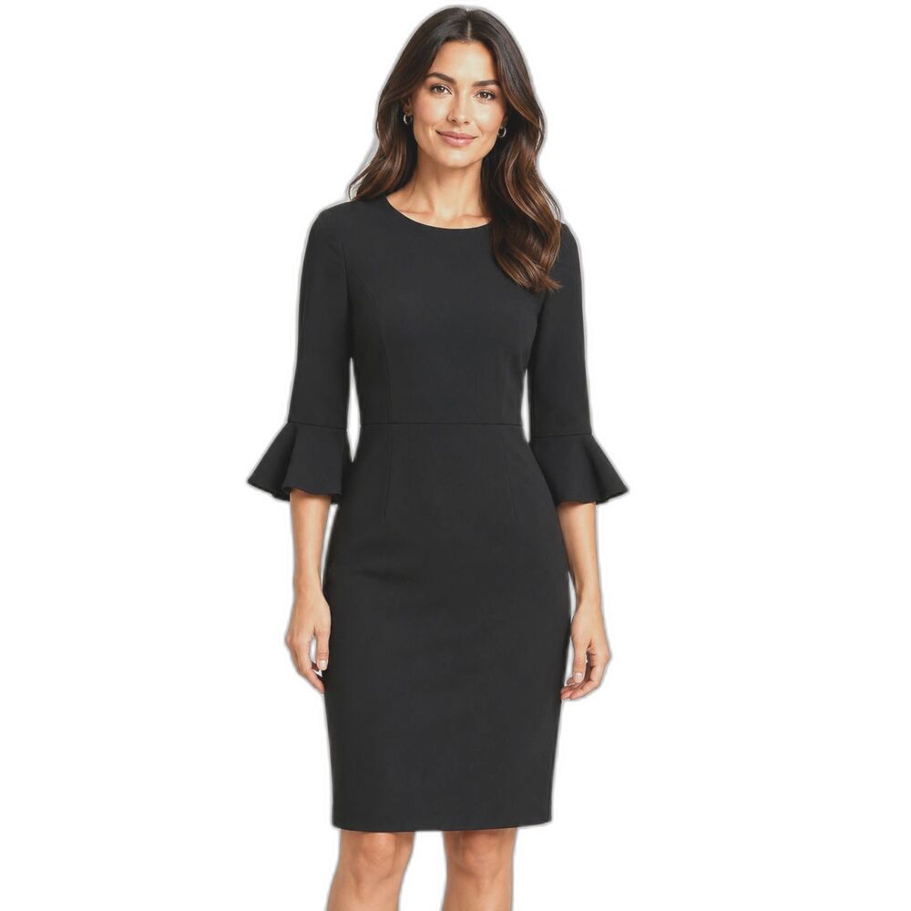 Donna Morgan Black Bell Sleeve Sheath Dress US 10 Career Cocktail